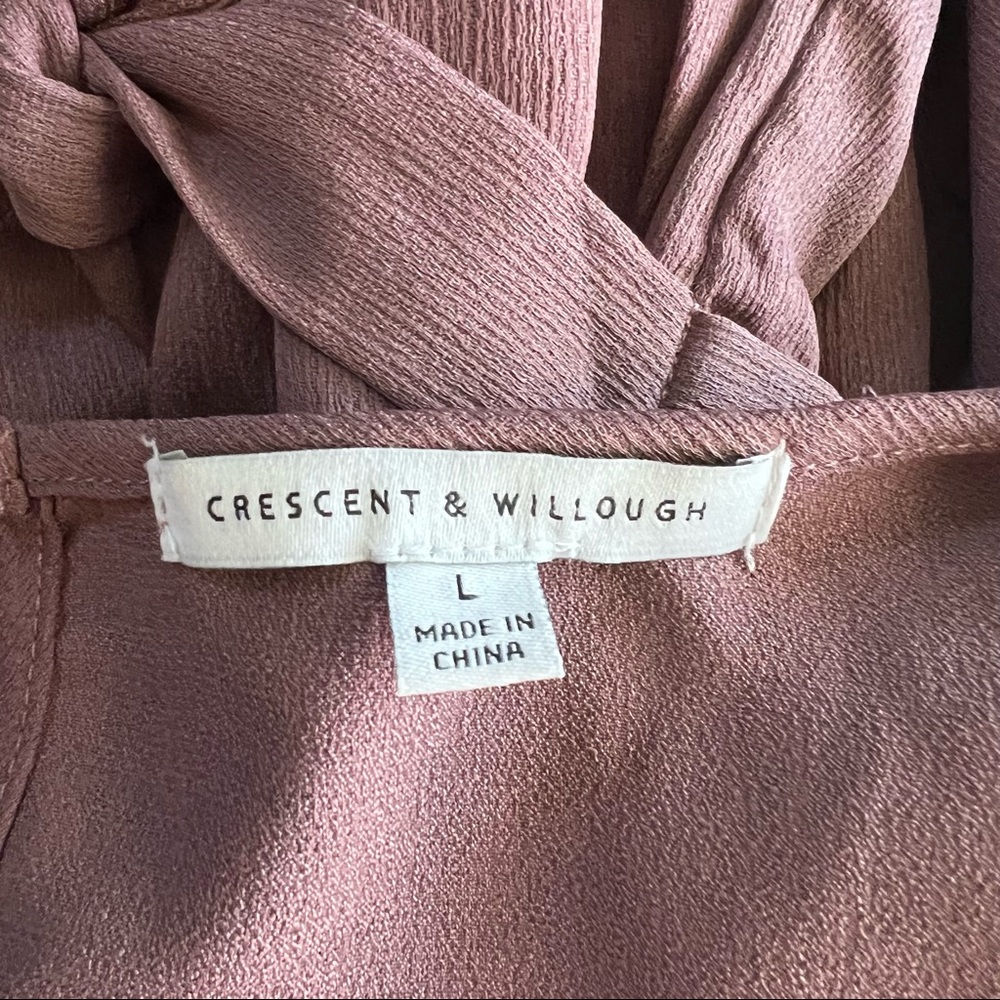 Crescent and Willough Blouse Mauve Ruffle Cuff Sleeves with Tie Keyhole Back L - Picture 6 of 8